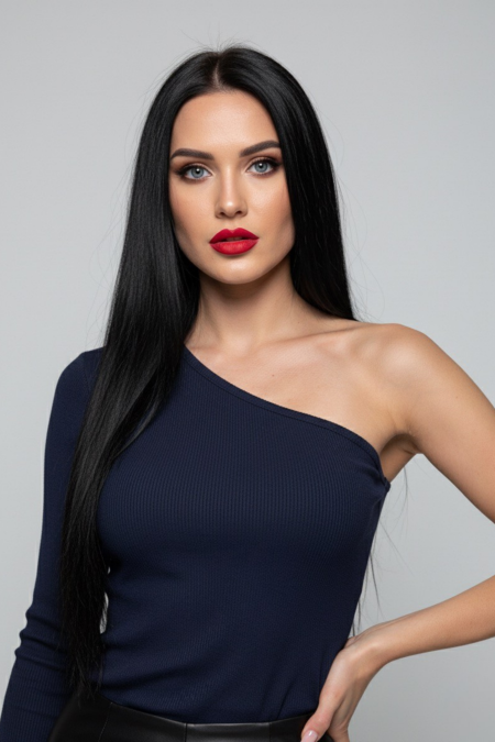 Lacivert Tek Omuz Uzun Kollu Kaşkorse Kadın Bluz