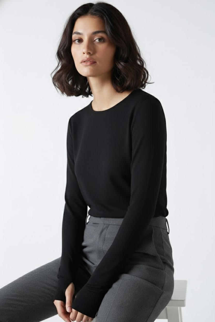 Bisiklet Yaka Parmak Geçmeli Viskon Body - Siyah - Görsel 5