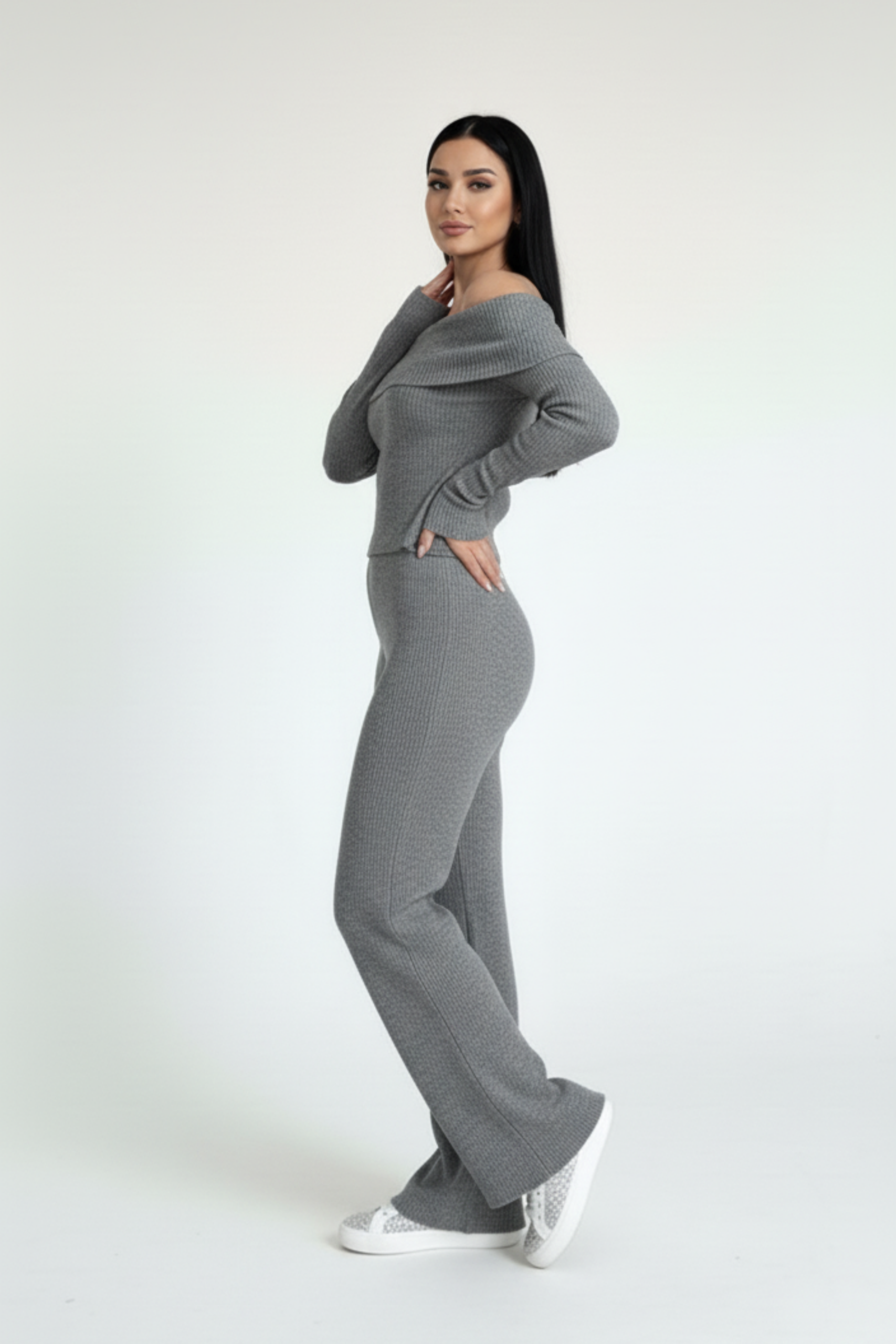 Kadın Madonna Yaka Gri Alt Üst Takım - Görsel 3