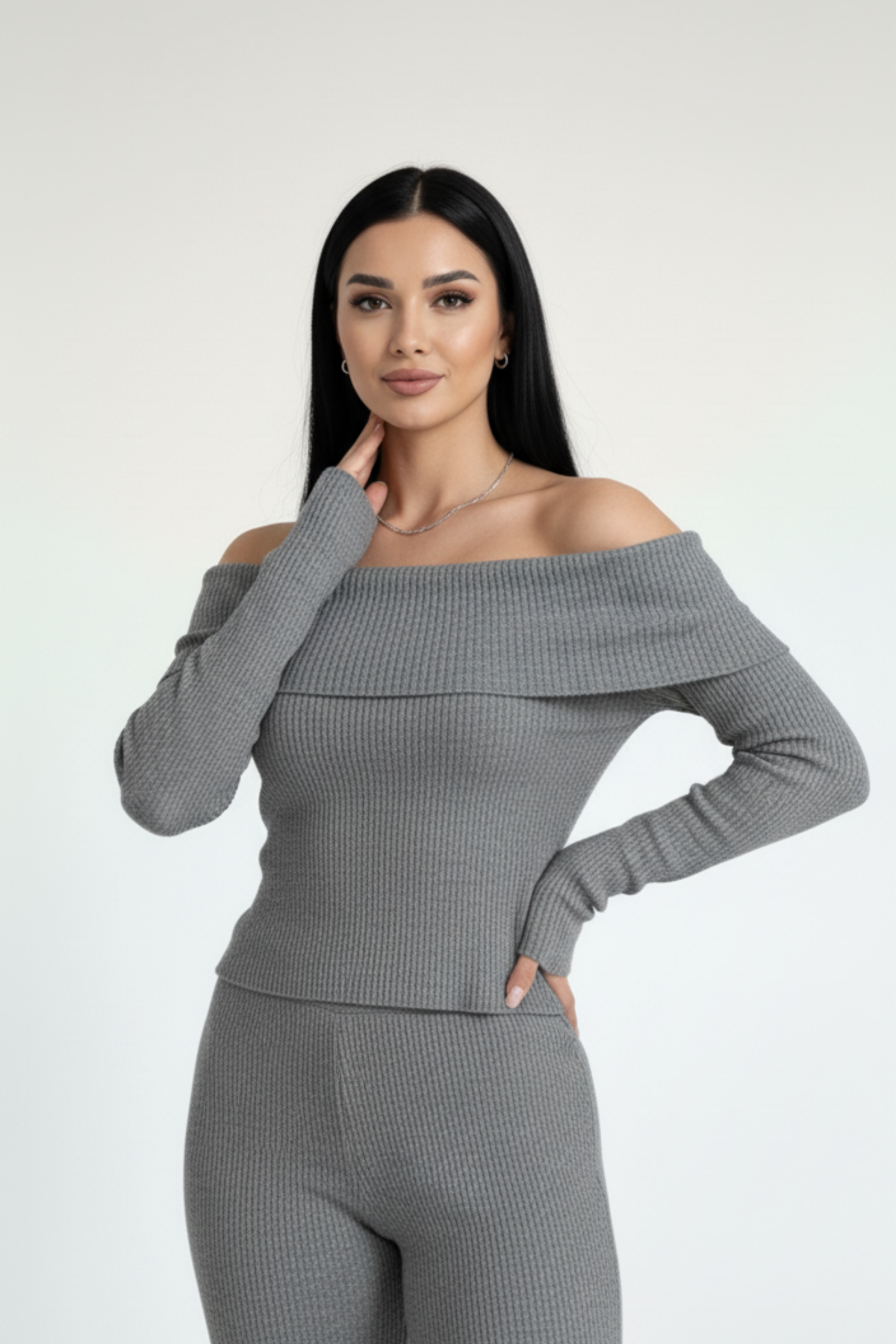 Kadın Madonna Yaka Gri Alt Üst Takım - Görsel 2