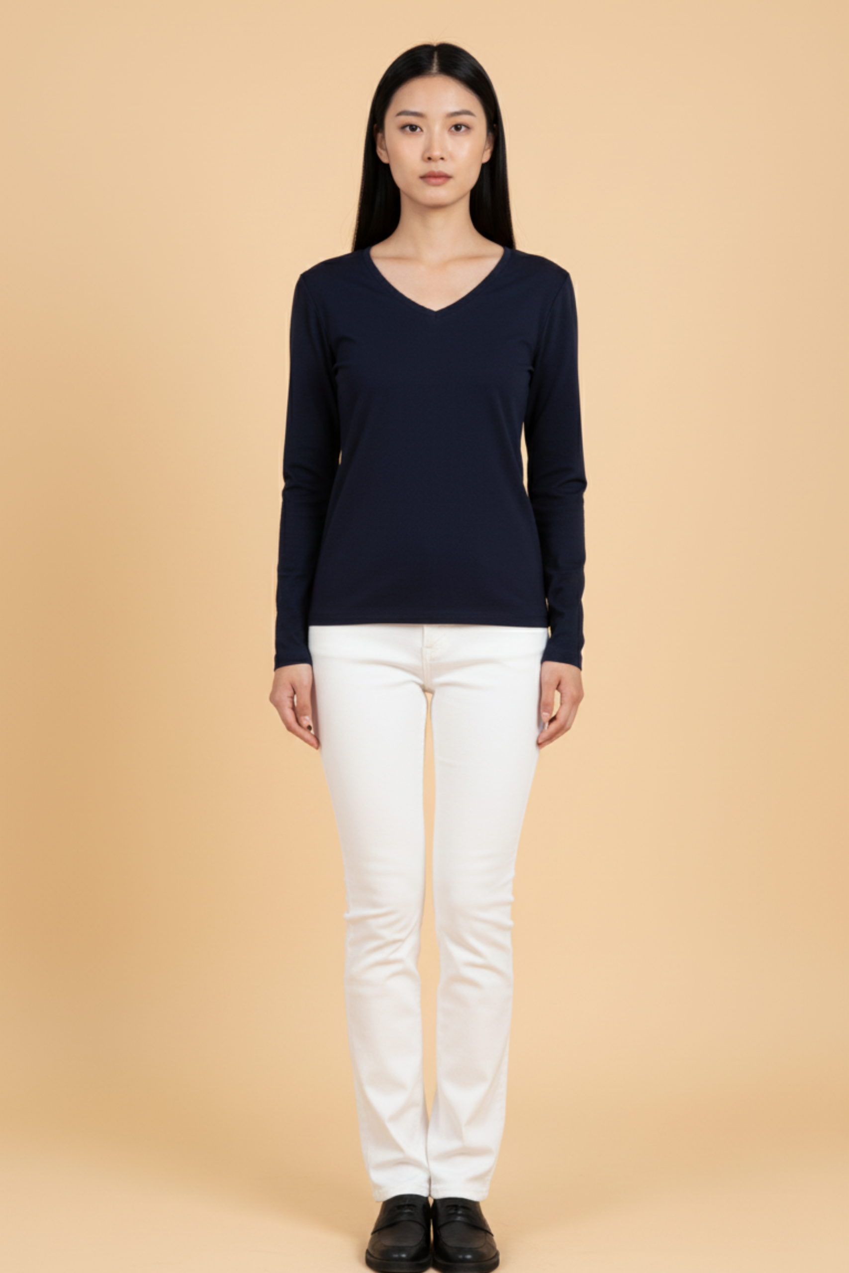 Kadın V Yaka Lacivert Viskon Bluz - Görsel 3