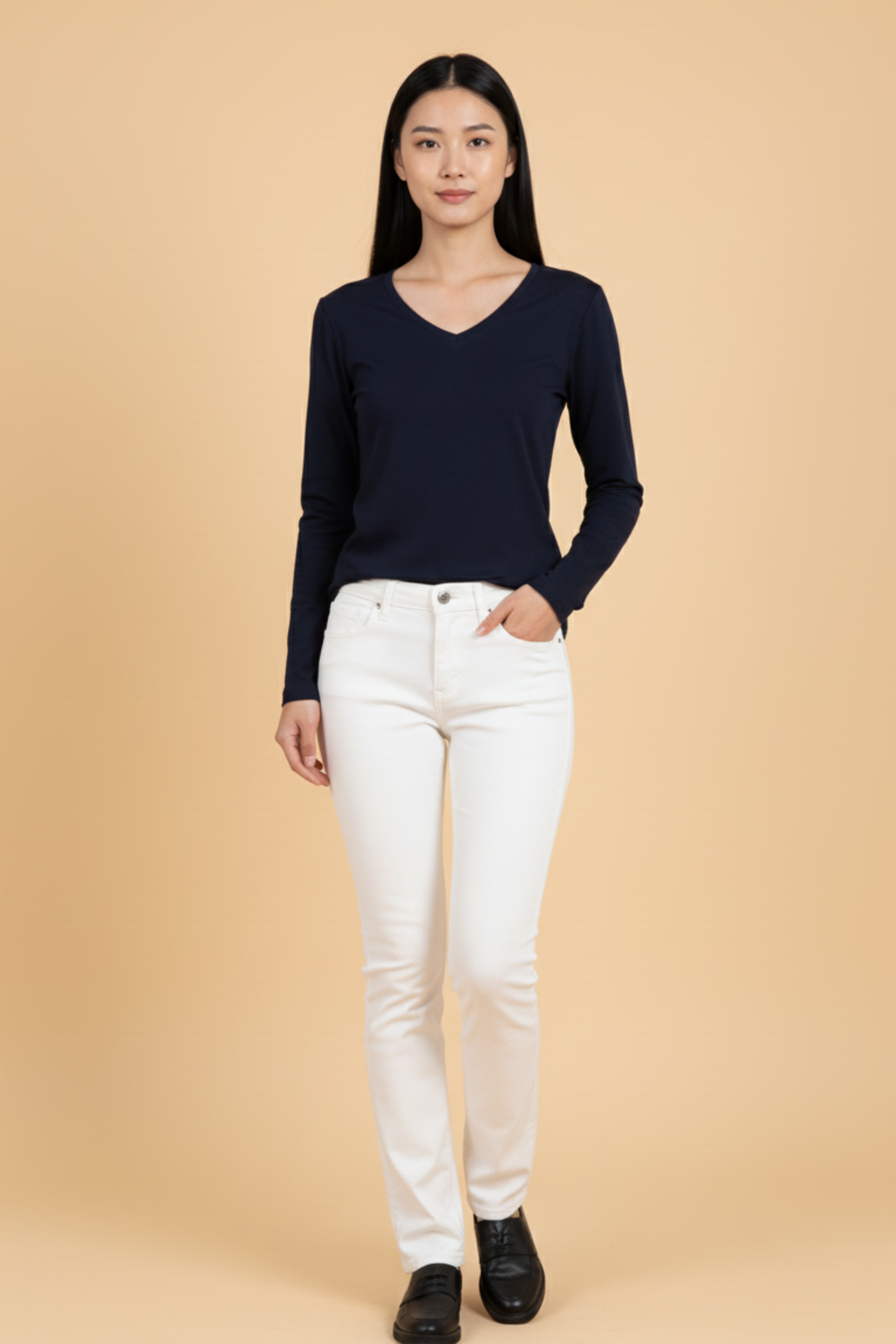 Kadın V Yaka Lacivert Viskon Bluz - Görsel 2