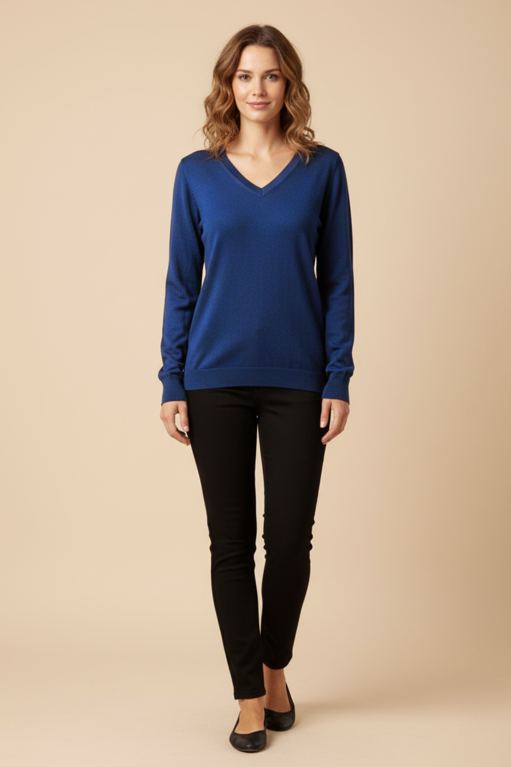 Kadın V Yaka Mavi Triko Kazak - Görsel 2