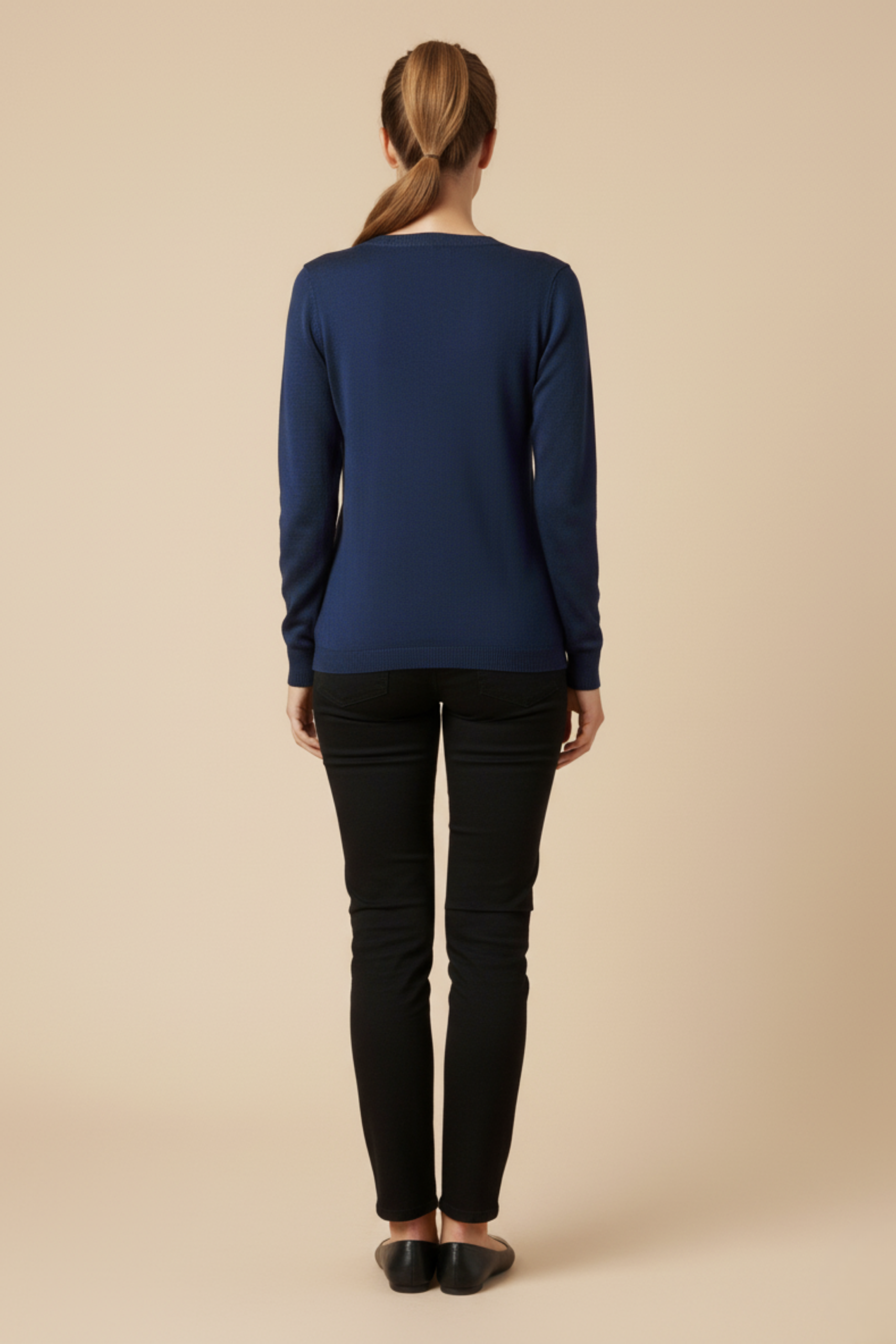 Kadın V Yaka Mavi Triko Kazak - Görsel 5