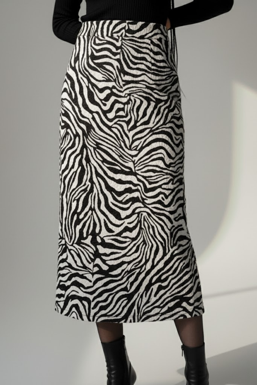 Kadın Zebra Desen Midi Boy Etek - Görsel 2