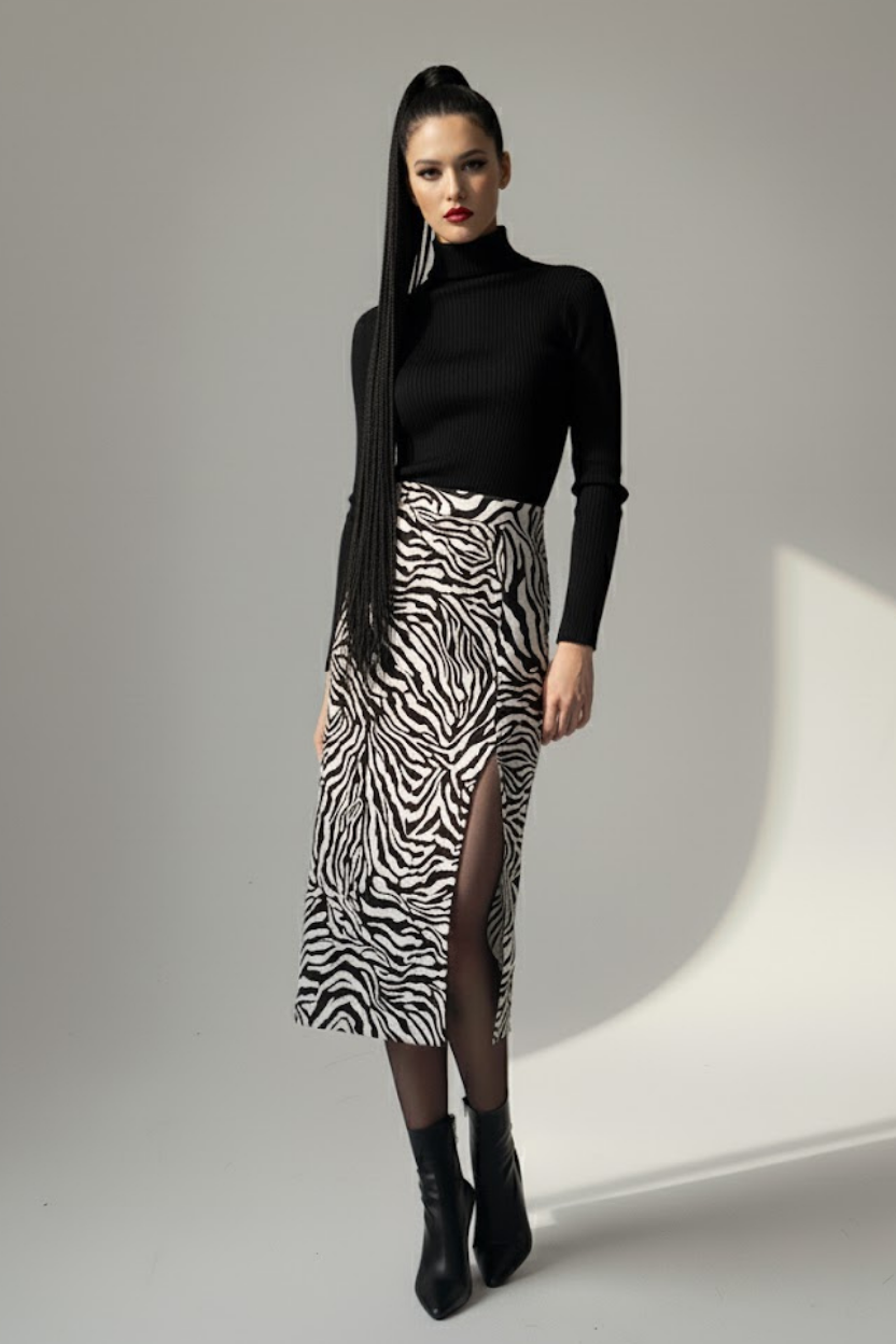 Kadın Zebra Desen Midi Boy Etek - Görsel 4