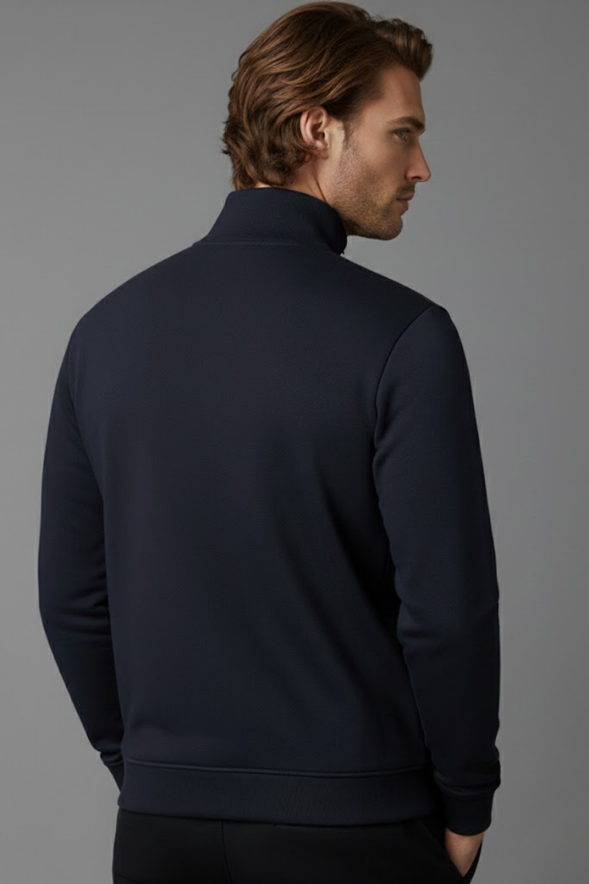 Unisex Kışlık Lacivert Yarım Fermuarlı Dik Yaka 2 İplik Basic Sweatshirt - Görsel 5