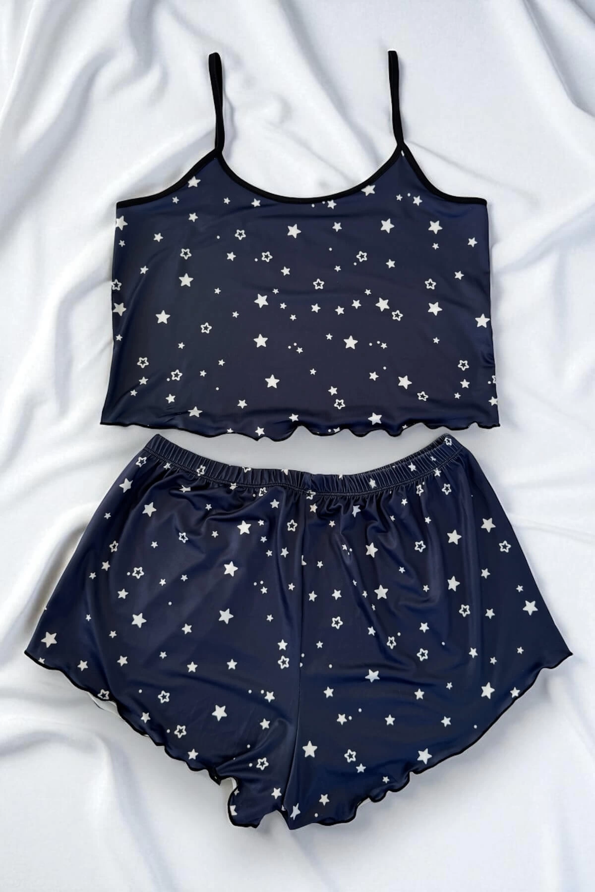 Yıldız Desenli Lacivert Şortlu Pijama Takımı - Görsel 2