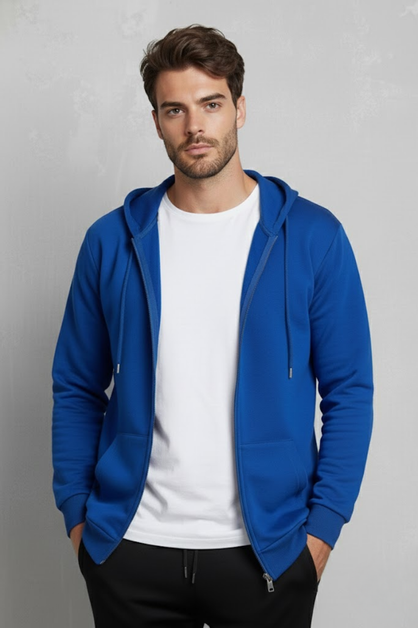 Unisex Saks Mavi Oversize Kalıp 2 İplik Kapüşonlu Fermuarlı Sweatshirt Ceket Hırka 2 Unisex Saks Mavi Oversize Kalıp 2 İplik Kapüşonlu Fermuarlı Sweatshirt Ceket Hırka - Görsel 2