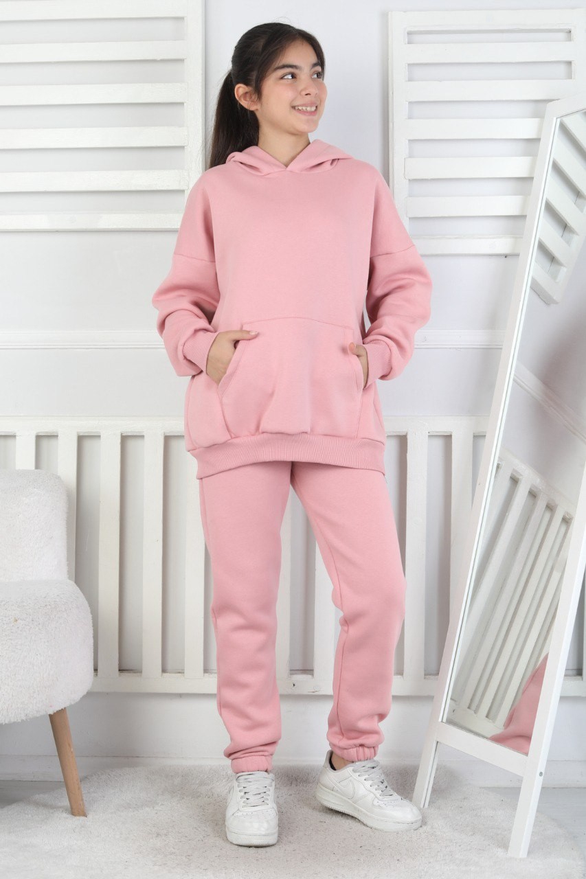 Şardonlu 3 İplik Kapşonlu Kız Çocuk Takım 3 Şardonlu 3 İplik Kapşonlu Kız Çocuk Takım - Görsel 3