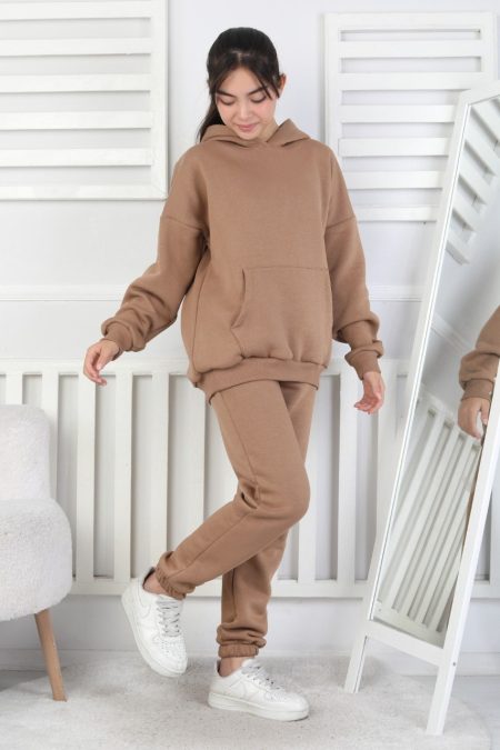 Şardonlu 3 İplik Kapşonlu Kız Çocuk Takım