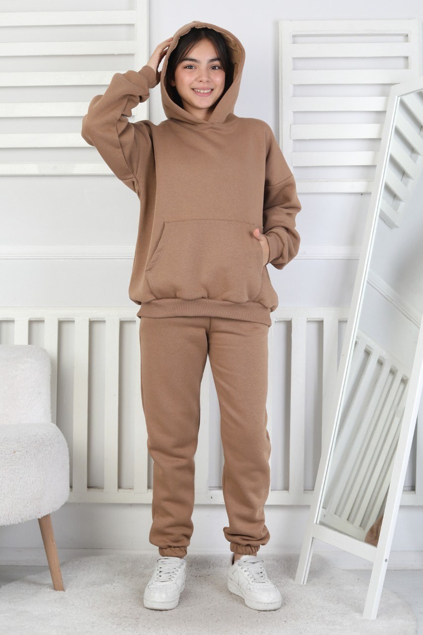 Şardonlu 3 İplik Kapşonlu Kız Çocuk Takım 3 Şardonlu 3 İplik Kapşonlu Kız Çocuk Takım - Görsel 3