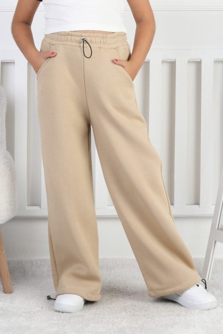 Şardonlu 3 İplik Paça Sıkmalı Kız Çocuk Eşofman Altı