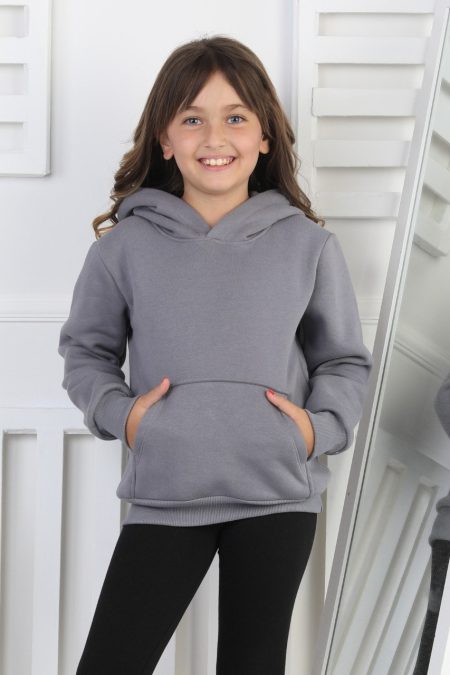 Şardonlu 3 İplik Kapşonlu Kız Çocuk Sweatshirt