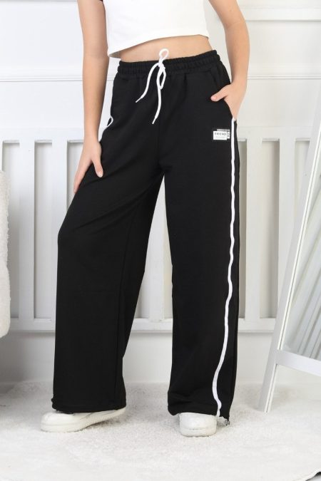 İki İplik Çizgili Siyah Kız Çocuk Eşofman Altı