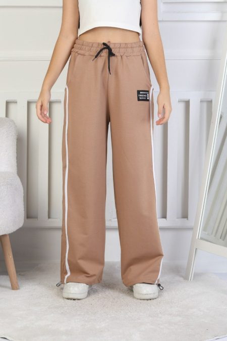 İki İplik Çizgili Kahverengi Kız Çocuk Eşofman Altı