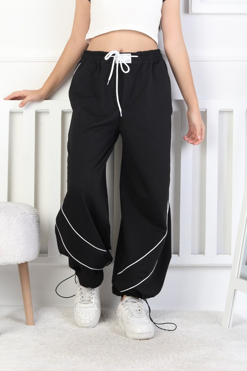 İki İplik Baskılı Çapraz Çizgili Siyah Kız Çocuk Eşofman Altı 2 İki İplik Baskılı Çapraz Çizgili Siyah Kız Çocuk Eşofman Altı - Görsel 2