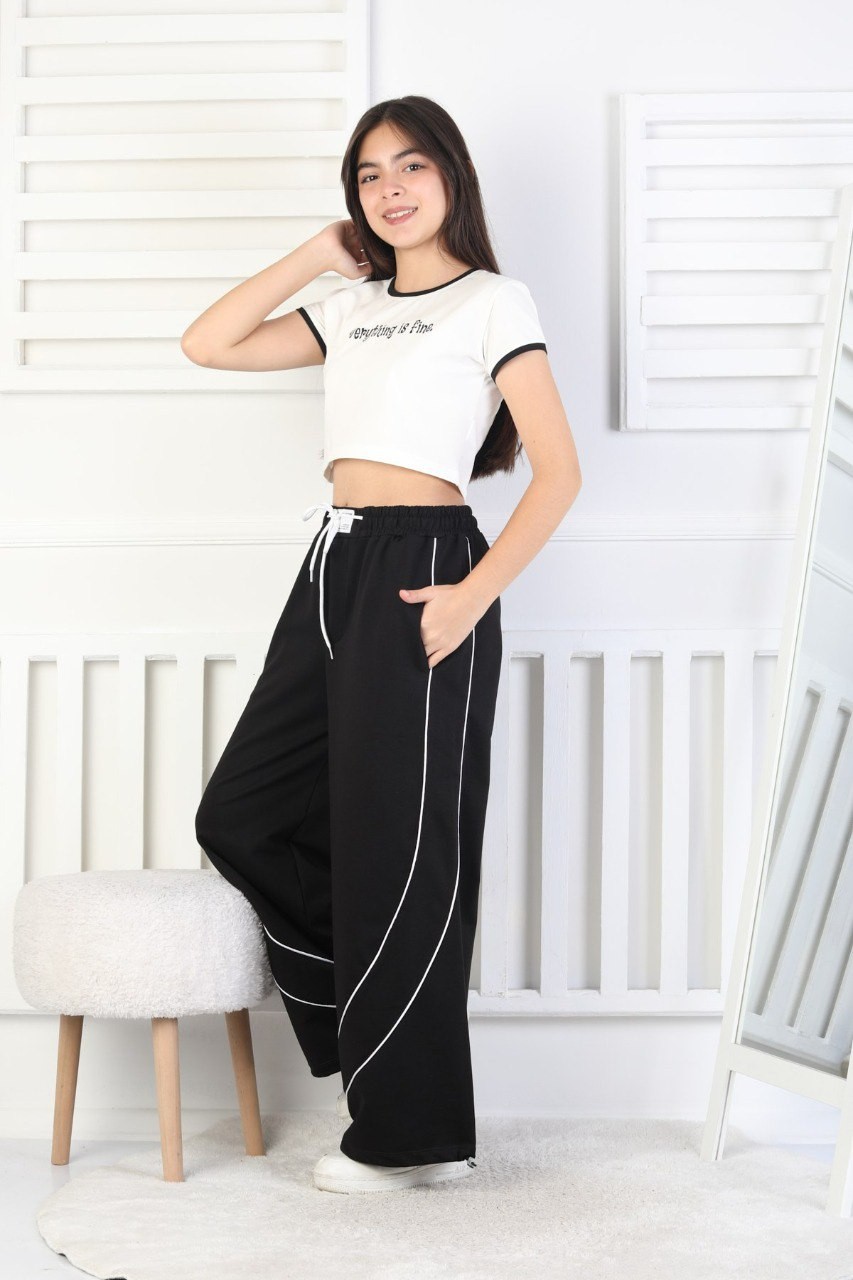 İki İplik Baskılı Çapraz Çizgili Siyah Kız Çocuk Eşofman Altı 3 İki İplik Baskılı Çapraz Çizgili Siyah Kız Çocuk Eşofman Altı - Görsel 3