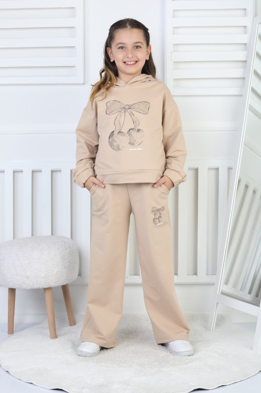 İki İplik Kapüşonlu Baskılı Kız Bej Çocuk Takım 2 İki İplik Kapüşonlu Baskılı Kız Bej Çocuk Takım - Görsel 2