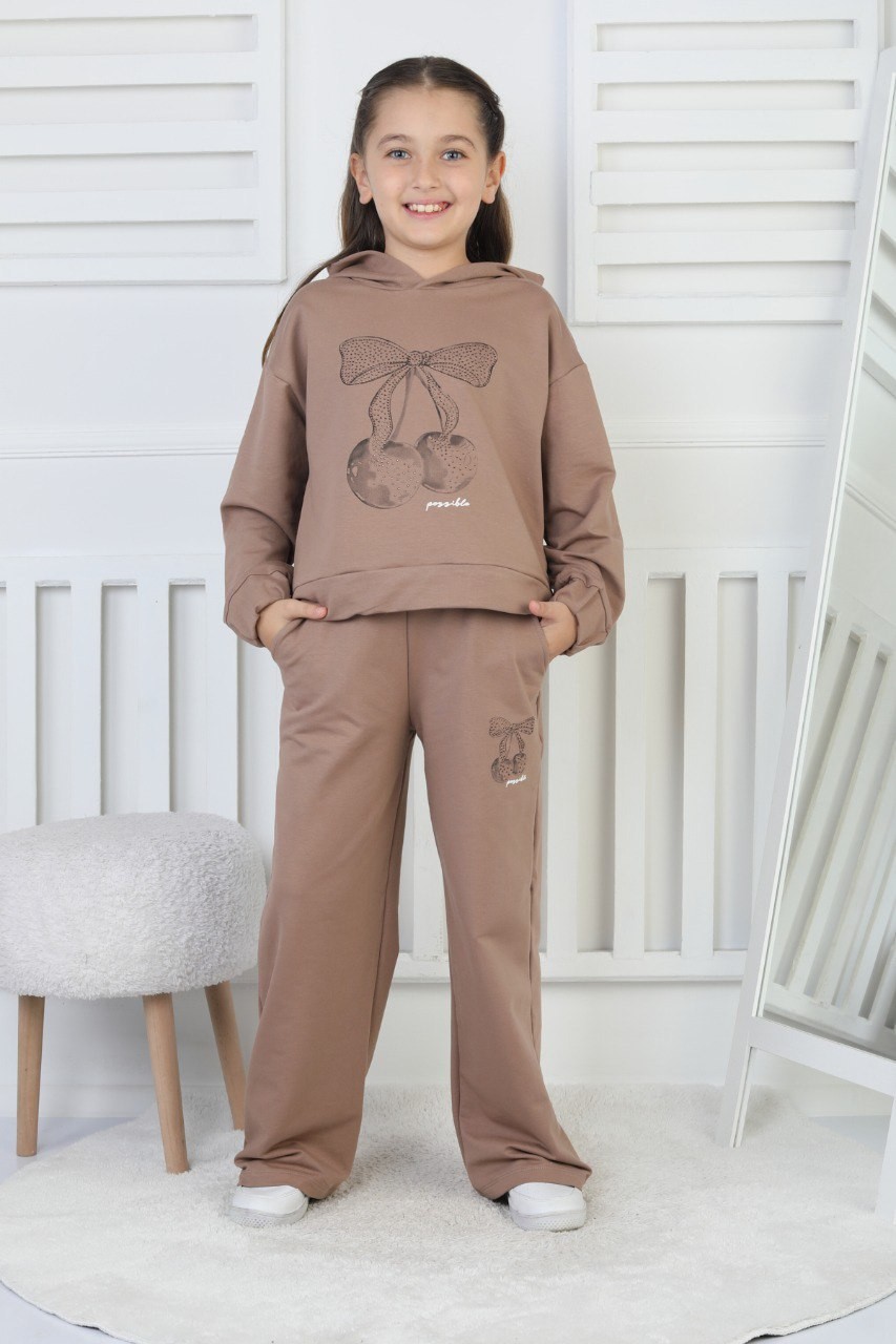 İki İplik Kapüşonlu Baskılı Kahverengi Kız Çocuk İkili Takım 2 İki İplik Kapüşonlu Baskılı Kahverengi Kız Çocuk İkili Takım - Görsel 2