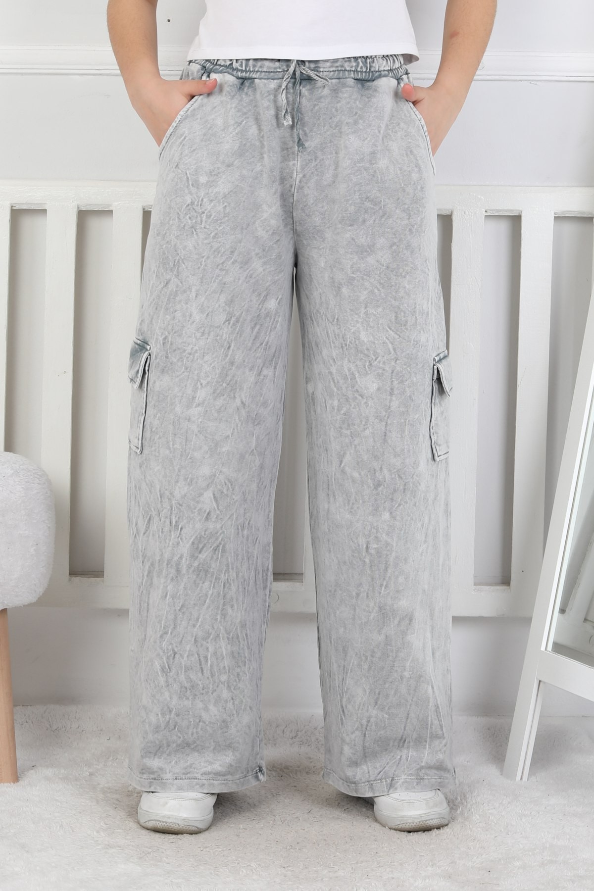 İki İplik Yıkamalı Kargo Çepli Kız Çocuk Gri Eşofman Altı 2 İki İplik Yıkamalı Kargo Çepli Kız Çocuk Gri Eşofman Altı - Görsel 2