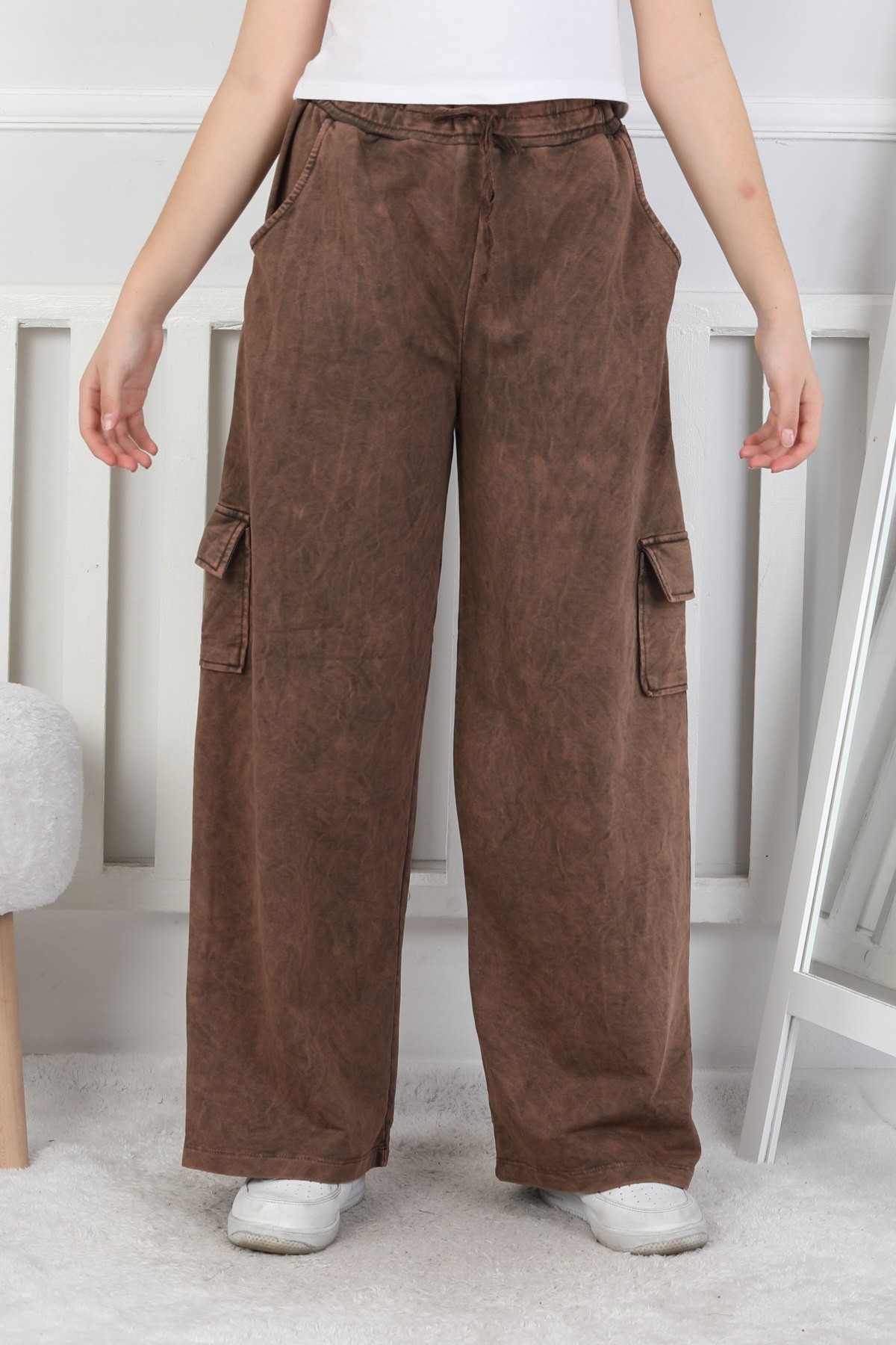 İki İplik Yıkamalı Kargo Çepli Kız Çocuk Kahverengi Eşofman Altı 2 İki İplik Yıkamalı Kargo Çepli Kız Çocuk Kahverengi Eşofman Altı - Görsel 2