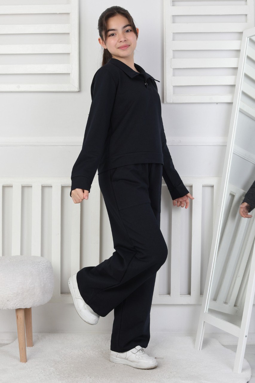 Yakalı Cepli Bol Paça Kız Çocuk Lacivert İkili Takım 2 Yakalı Cepli Bol Paça Kız Çocuk Lacivert İkili Takım - Görsel 2