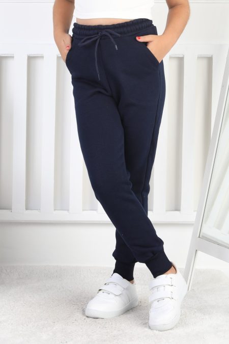 Şardonlu 3 İplik Düz Kız Çocuk Lacivert Eşofman Altı