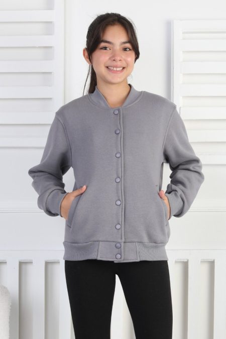 Şardonlu 3 İplik Çıtçıtlı Kız Çocuk Gri Sweatshirt