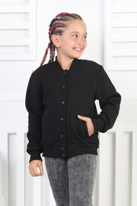 Şardonlu 3 İplik Çıtçıtlı Kız Çocuk Siyah Sweatshirt