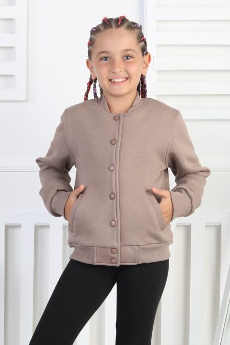 Şardonlu 3 İplik Çıtçıtlı Kız Çocuk Kahverengi Sweatshirt