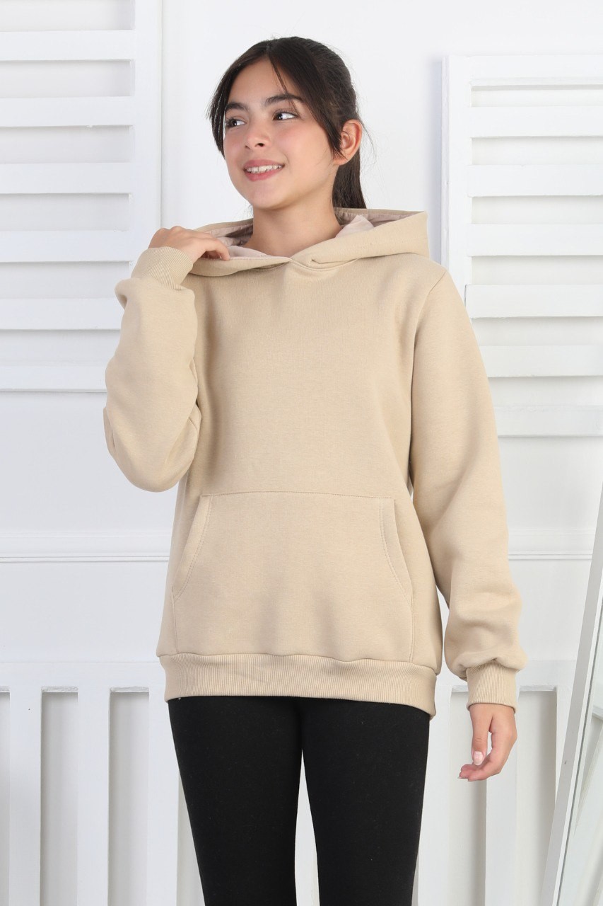 Şardonlu 3 İplik Kapşonlu Kız Çocuk Bej Sweatshirt 3 Şardonlu 3 İplik Kapşonlu Kız Çocuk Bej Sweatshirt - Görsel 3