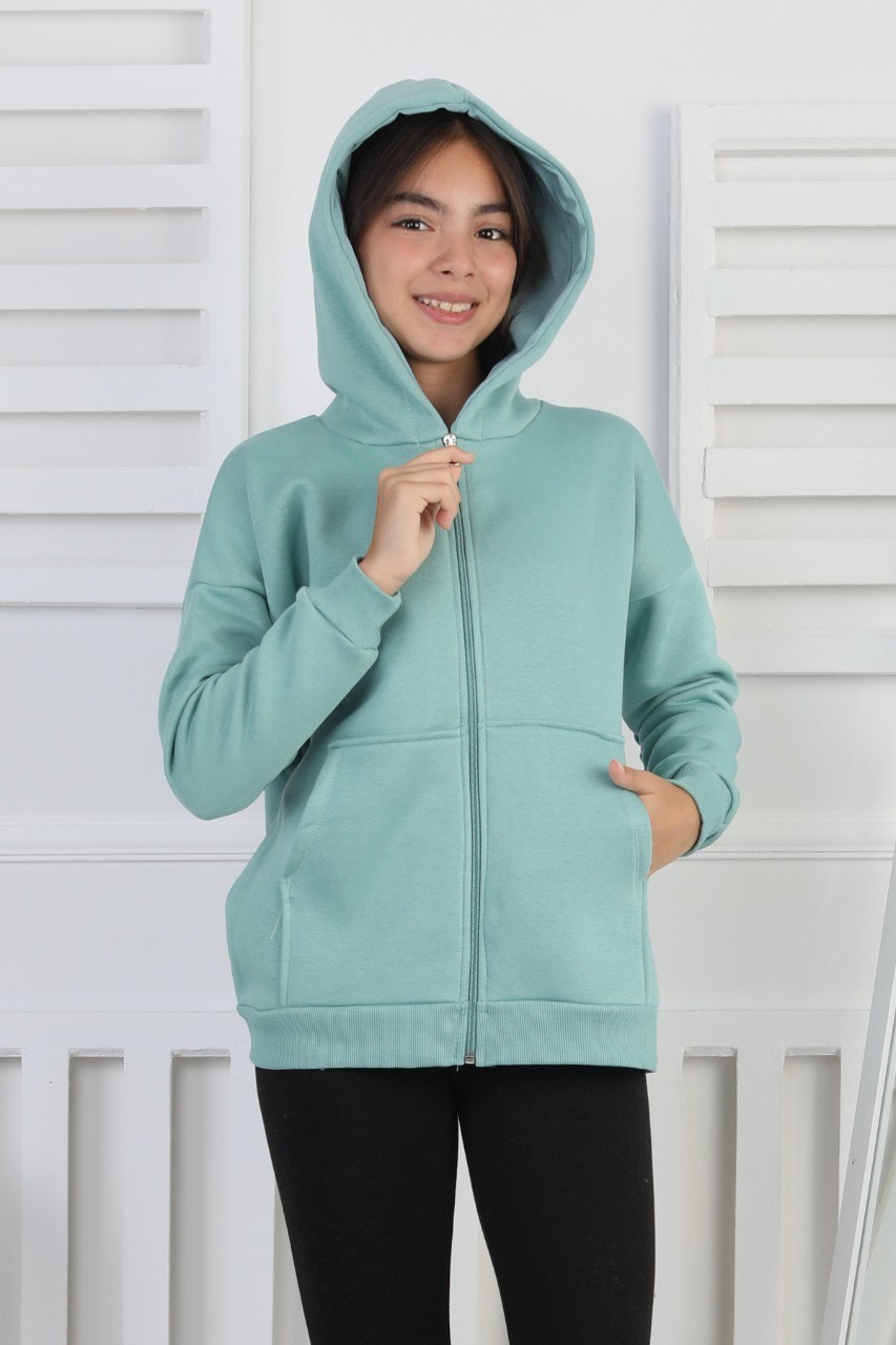 Şardonlu 3 İplik Kapşonlu Kız Çocuk Yeşil Sweatshirt 2 Şardonlu 3 İplik Kapşonlu Kız Çocuk Yeşil Sweatshirt - Görsel 2