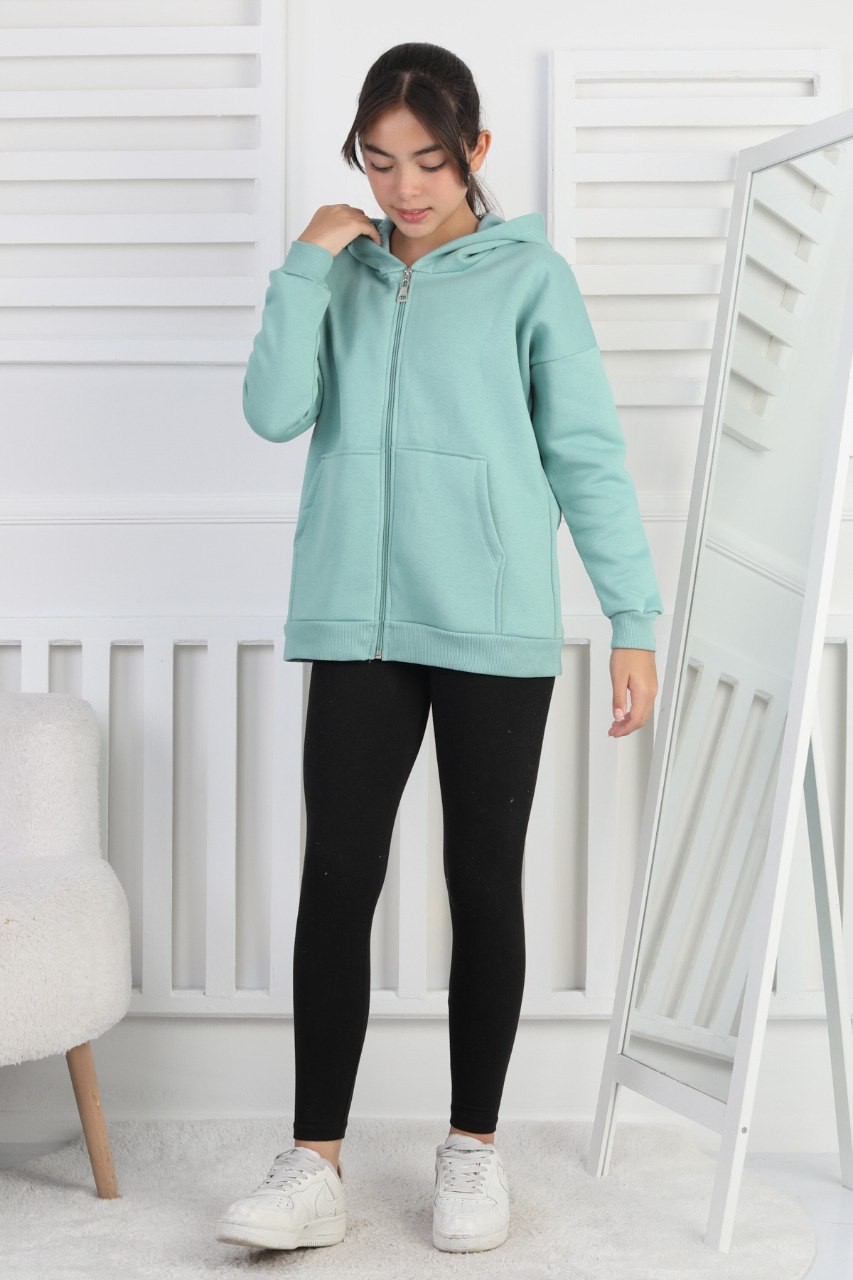 Şardonlu 3 İplik Kapşonlu Kız Çocuk Yeşil Sweatshirt 3 Şardonlu 3 İplik Kapşonlu Kız Çocuk Yeşil Sweatshirt - Görsel 3