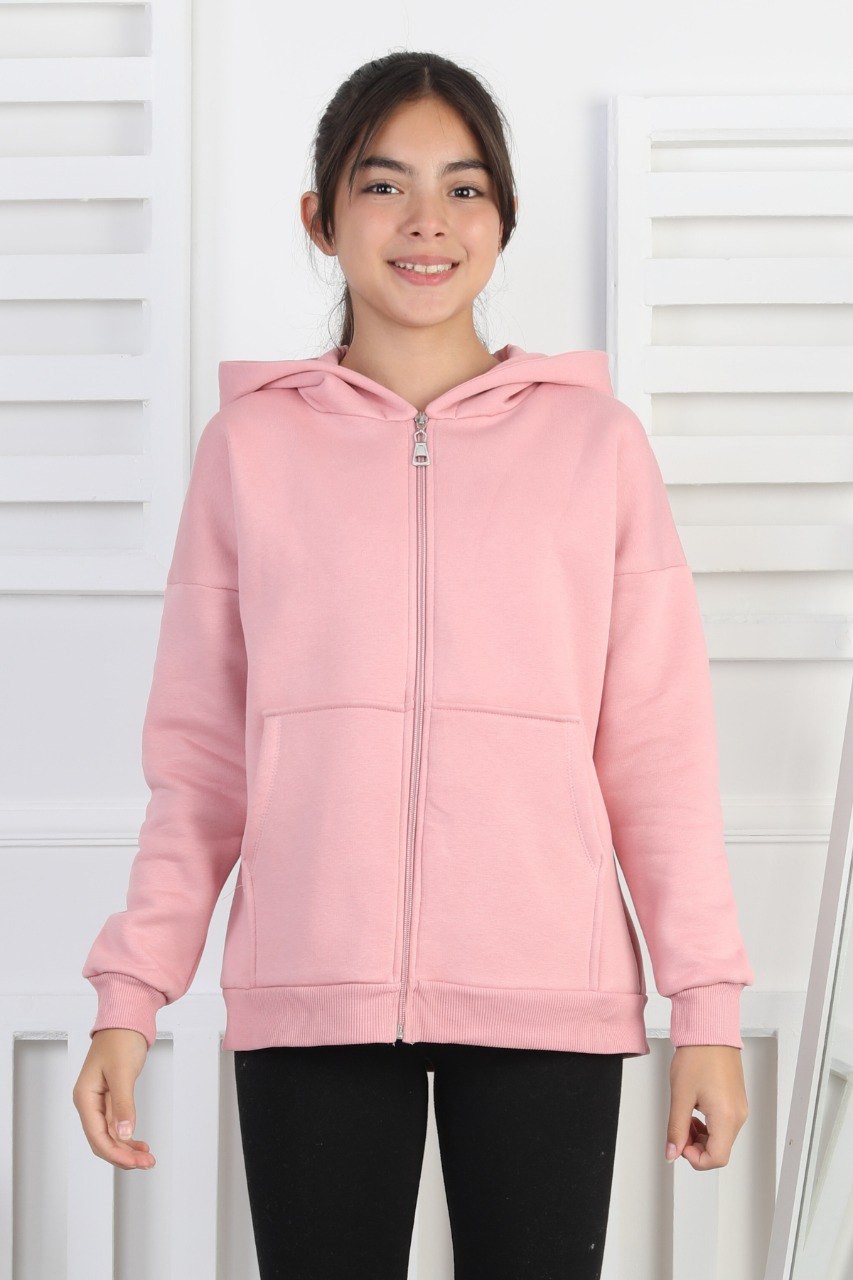Şardonlu 3 İplik Kapşonlu Kız Çocuk Pembe Sweatshirt 1 Şardonlu 3 İplik Kapşonlu Kız Çocuk Pembe Sweatshirt