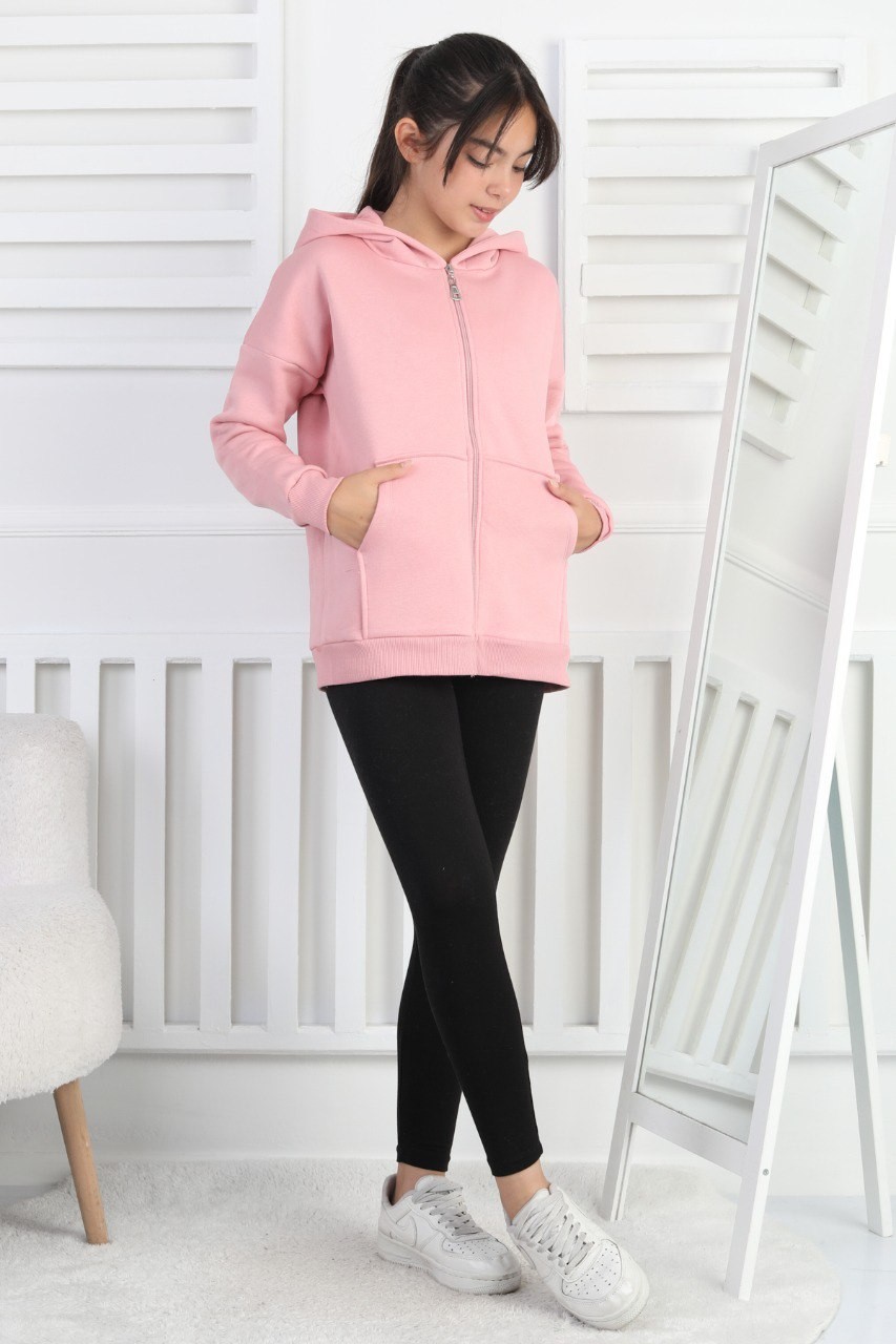 Şardonlu 3 İplik Kapşonlu Kız Çocuk Pembe Sweatshirt 3 Şardonlu 3 İplik Kapşonlu Kız Çocuk Pembe Sweatshirt - Görsel 3