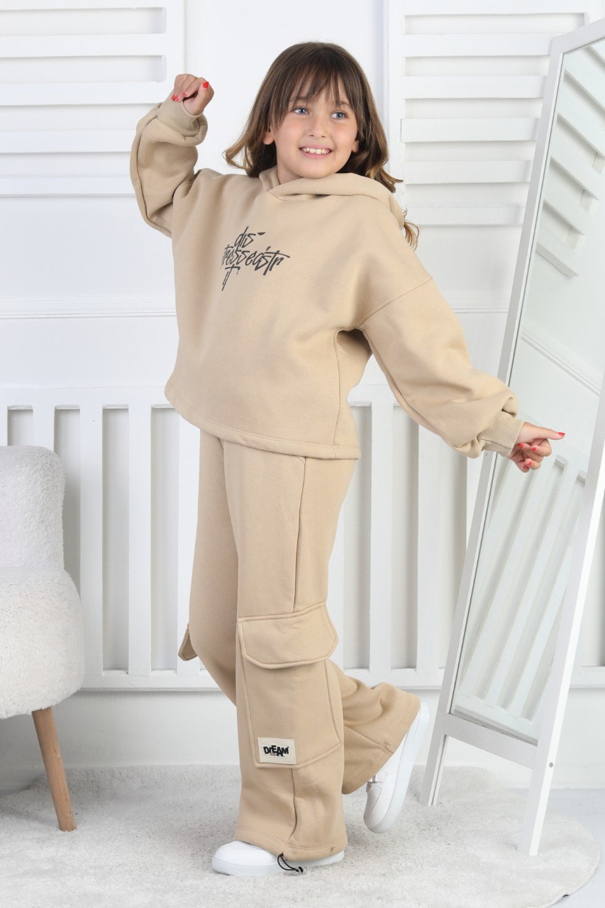 Üç İplik Baskılı Kapüşonlu Kız Çocuk Takım 3 Üç İplik Baskılı Kapüşonlu Kız Çocuk Takım - Görsel 3