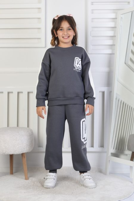 Üç İplik Şardonlu Arkası Baskılı Kız Çocuk Takım