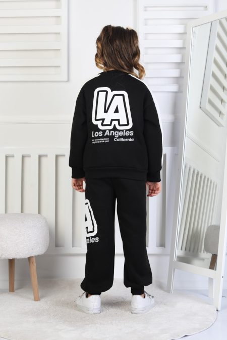 Üç İplik Şardonlu Arkası Baskılı Kız Çocuk Takım