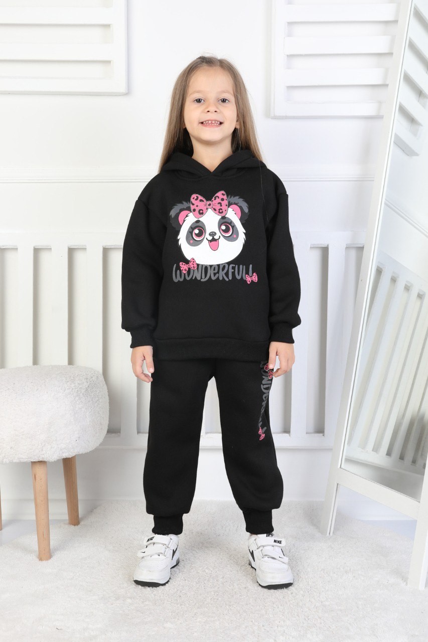 Üç İplik Şardonlu Baskılı Kapüşonlu Kız Çocuk Takım 1 Üç İplik Şardonlu Baskılı Kapüşonlu Kız Çocuk Takım