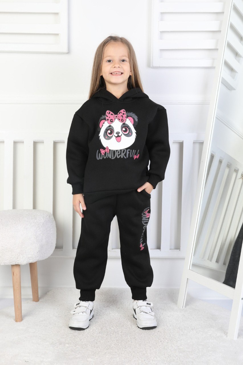 Üç İplik Şardonlu Baskılı Kapüşonlu Kız Çocuk Takım 2 Üç İplik Şardonlu Baskılı Kapüşonlu Kız Çocuk Takım - Görsel 2