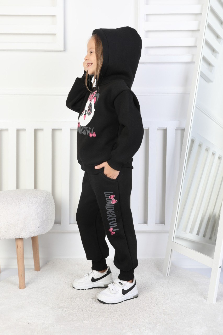 Üç İplik Şardonlu Baskılı Kapüşonlu Kız Çocuk Takım 3 Üç İplik Şardonlu Baskılı Kapüşonlu Kız Çocuk Takım - Görsel 3