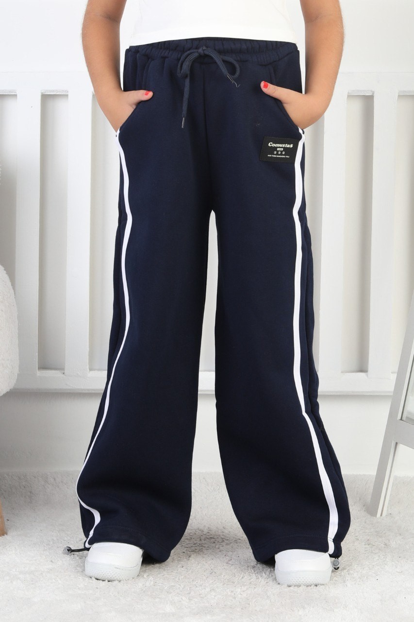 Üç İplik Şardonlu Bol Paça Dik Çizgili Kız Çocuk Eşofman Altı 1 Üç İplik Şardonlu Bol Paça Dik Çizgili Kız Çocuk Eşofman Altı