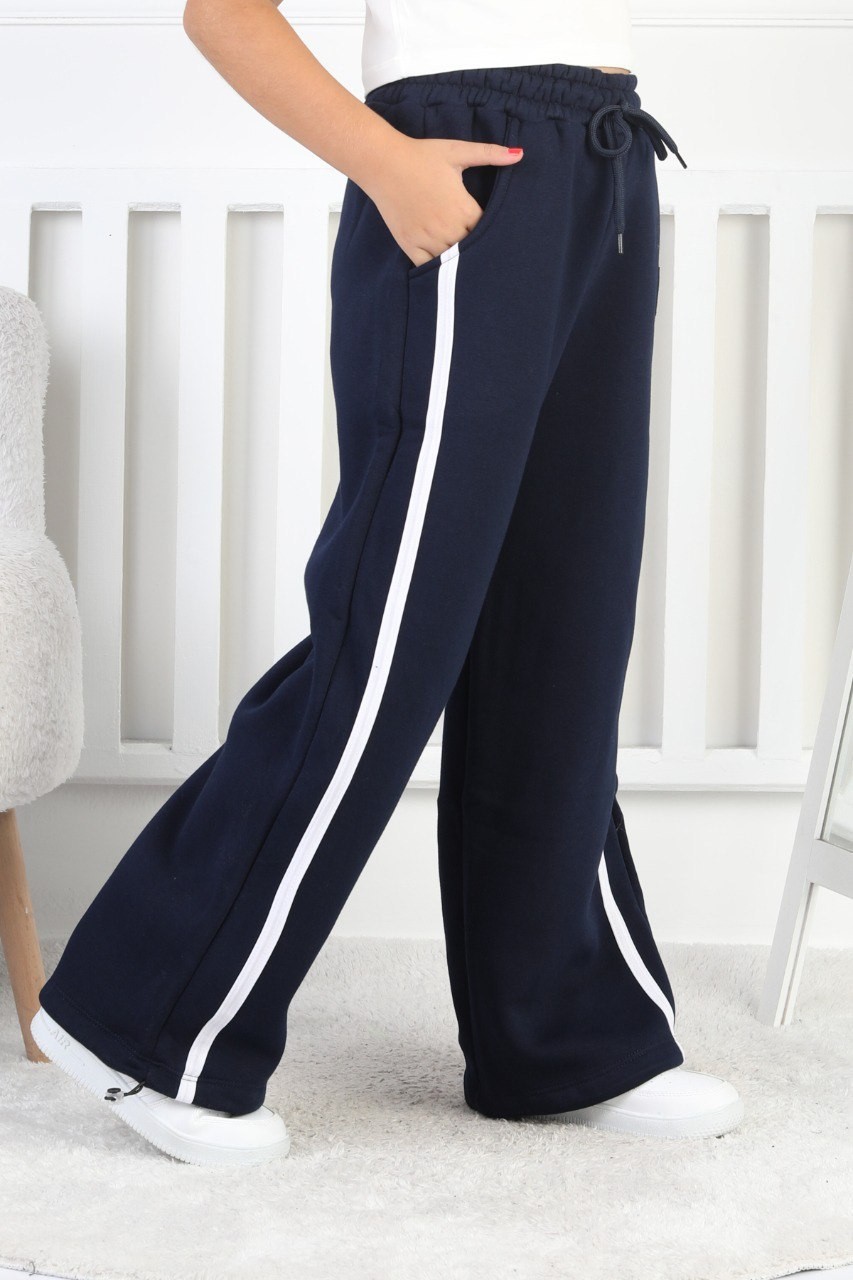 Üç İplik Şardonlu Bol Paça Dik Çizgili Kız Çocuk Eşofman Altı 2 Üç İplik Şardonlu Bol Paça Dik Çizgili Kız Çocuk Eşofman Altı - Görsel 2