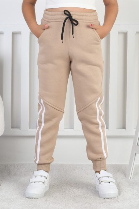 Üç İplik Şardonlu Dar Paça Kız Çocuk Eşofman Altı