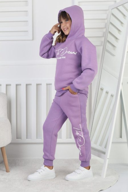 Üç İplik Şardonlu Baskılı Kız Çocuk Takım