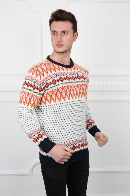 Nokta Desenli Beyaz Kazak Kalın Kışlık Günlük Triko Kazak