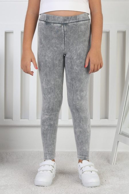 Yıkamalı Şardonlu Kız Çocuk Gri Tayt