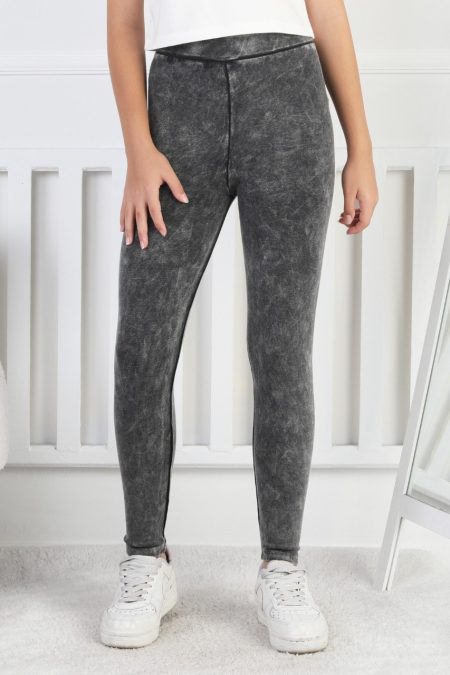 Yıkamalı Şardonlu Kız Çocuk Siyah Tayt