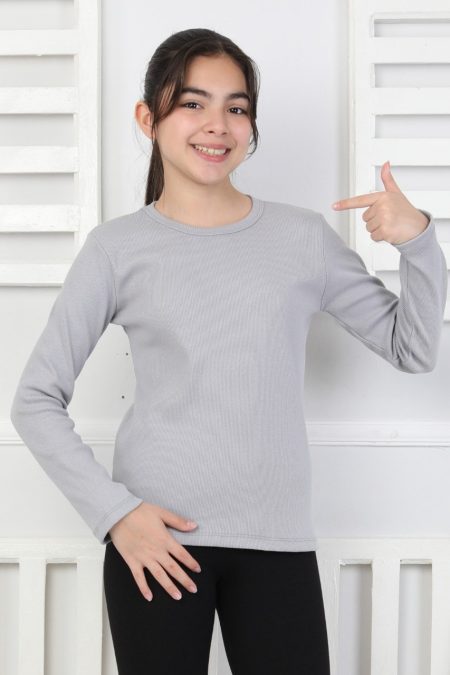 Uzun Kollu Kız Çocuk Gri Body